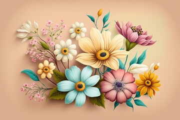 spring flowers on a pastel background . Generative AI