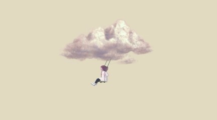 Girl and cloud. imagination and freedom concept © Jorm Sangsorn