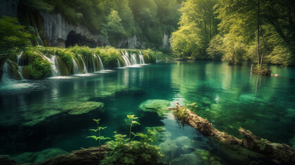 Obraz premium schöne Landschaft bei schönem Wetter mit toller Aussicht am See. Generative Ai.