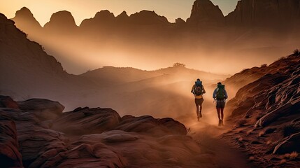 Fototapeta premium Adventure Seekers: Hiking and Enjoying Outdoor Sports and Activities in Scenic Landscapes. Generative AI