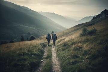 Obraz premium Adventure Seekers: Hiking and Enjoying Outdoor Sports and Activities in Scenic Landscapes. Generative AI