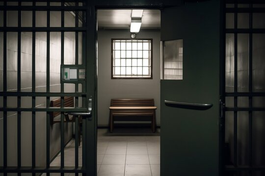 &agrave; l'int&eacute;rieur d'une prison, la porte de cellule ouverte - generative ai