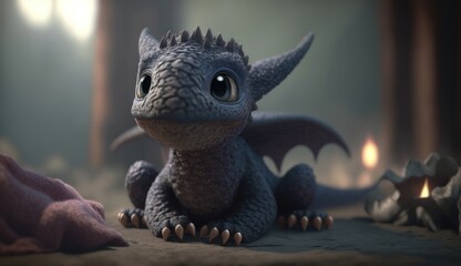 Cute animated Baby Dragon , generative AI