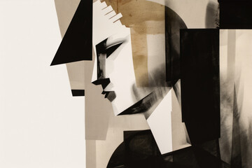 Suprematism portrait of a woman with a cubist twist, featuring fragmented shapes and angular lines, generative ai