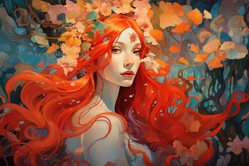 Pastel theme painting of beautiful girl surrounded by flowers created by generative technology