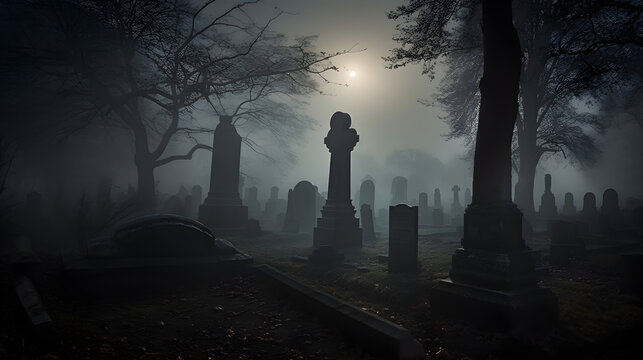 misty morning in the graveyard generative ai