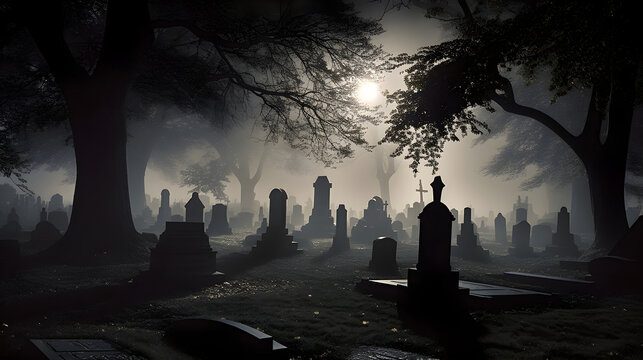 misty morning in the graveyard generative ai