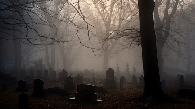 misty morning in the graveyard generative ai