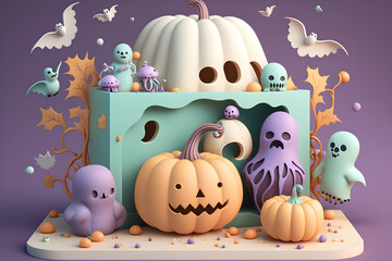 3d halloween illustration cute pumpkin spooky happy realistic background created with generative AI