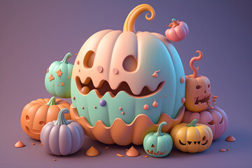 3d halloween illustration cute pumpkin spooky happy realistic background created with generative AI