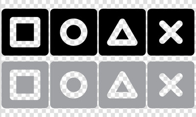 Play games button logo icon vector set. Cross, square, triangle, circle button. button of games console with transparent background design for web and desktop template.