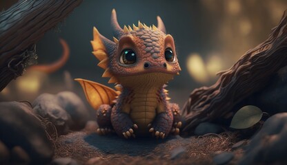 Cute animated Baby Dragon , generative AI