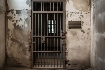 à l'intérieur d'une prison, la porte de cellule ouverte - generative ai - obrazy, fototapety, plakaty