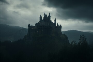 great black castle and towers dark weather cinematic Generative AI