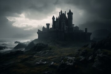 great black castle and towers dark weather cinematic Generative AI