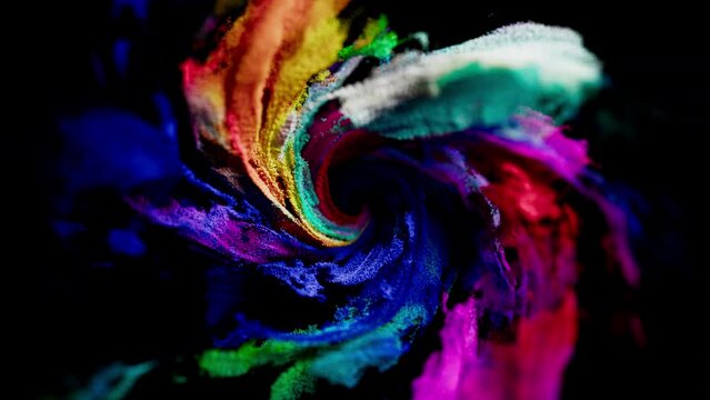 Abstract colorful particles spiral motion 3d animation.