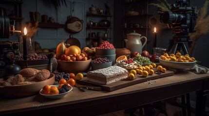 Naklejka premium Food Photography in Rustic setting Generative AI