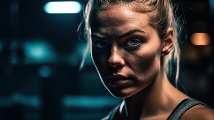 Energetic woman doing a high-intensity workout at a gym with determination. Generative AI.