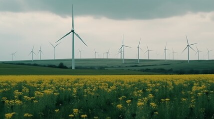 Fototapeta na wymiar Embracing Renewable Wind Energy for a Sustainable Future wind turbine electric wind mil solar panels - Generative Ai