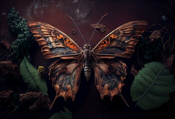 grungy artwork with butterfly. Generative AI