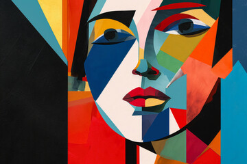 Abstract portrait of a woman in Suprematism style with bold geometric shapes and vibrant colors, generative ai