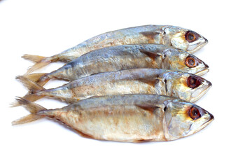 Salted fish on white background.