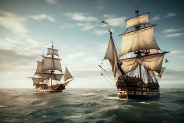 old british ship fighting old french ship Generative AI