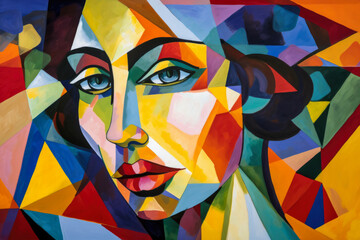 Abstract portrait of a woman with sharp angles and bold colors, inspired by cubism and modernism, generative ai - obrazy, fototapety, plakaty