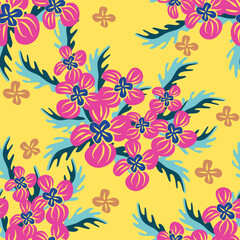 Fototapeta na wymiar Modern flower seamless pattern exotic design retro African colourful vector illustration