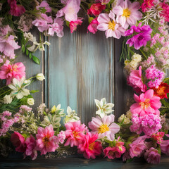 Obraz premium pink flowers on wooden background