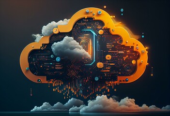 Cloud computing technology concept background, digital illustration generative AI for techology futuristic cyberpunk background banner