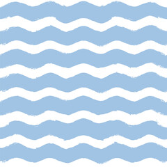 Seamless Wave Pattern, Hand drawn water sea vector background. Wavy beach print, curly grunge paint lines, watercolor stripes