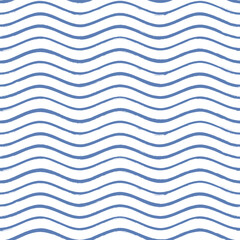 Seamless Wave Pattern, Hand drawn water sea vector background. Wavy beach print, curly grunge paint lines, watercolor stripes