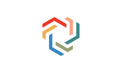 Creative Vector Illustration Business Logo Design. Colorful Letter FFF Roofing Building Hexagon Geometric.