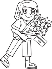 Child Offering Flowers Isolated Coloring Page 