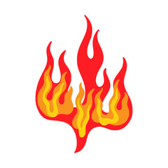 Fire flame. Hot cartoon burn, speed race effect, flat sticker of fast symbol, orange blaze tattoo or emblem, red hell ignite, heat energy decoration, power of bonfire or campfire. Vector graphic icon