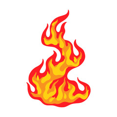 Fire flame, hot heat symbol. Burn danger wildfire, abstract graphic flare sign, warning emblem of campfire, red warm bonfire, light fireball effect, energy motion. Vector graphic icon
