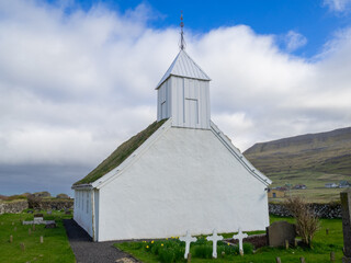 Fototapeta na wymiar Húsavík turf roofed white church