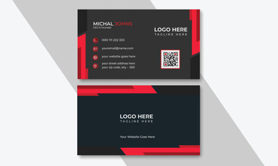 Naklejka na ściany i meble Red and dark black color professional business card design with image, Red Corporate Business Card Layout, horizontal and vertical layout, simple business card layout