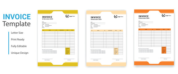 Business invoice form template. Invoicing quotes, money bills or price invoices and payment agreement design templates. Tax form, bill graphic or payment receipt page vector set