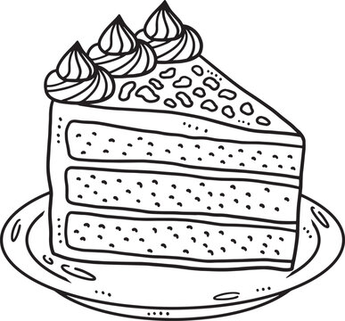 Slice Cake Isolated Coloring Page For Kids