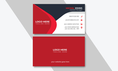 Naklejka na ściany i meble Personal business card, Red and dark black color professional business card design with image, Red Corporate Business Card Layout, By Graphicarch 