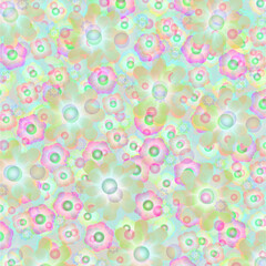 quadratische fläche gefüllt mit einer vielzahl verschiedener blüten in verschiedenen harmonisch abgestimmten farben, modern art
