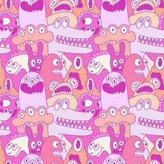 Cartoon monsters seamless emoticons aliens pattern for kids clothes print and wrapping paper and fabrics