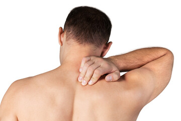Naklejka premium Strong man with neck pain, back view