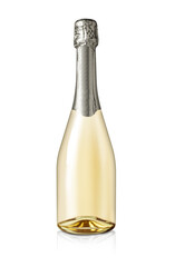 Yellow bottle of champagne isolated on a transparent background