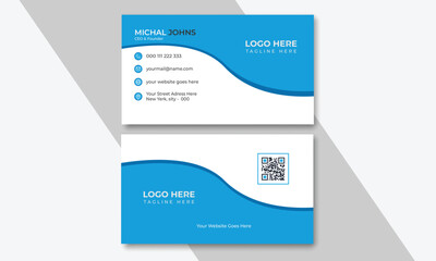 Blue & white business design, Double-sided creative business card template, Business card, Modern business card design, Creative business card design, Official business card design