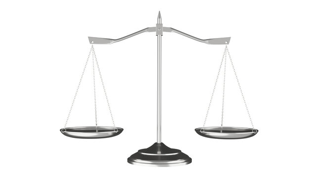 Silver Libra scales of justice isolated on transparent background. Scales concept. 3D render