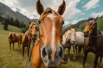 selfie horse on the farm, generative ai
