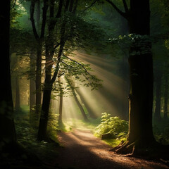 forest with light shining trough leaves